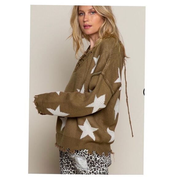 𝅺pol Boho Sweater w/ Tattered Edges & Lace-Up Front/Back - Picture 8 of 11